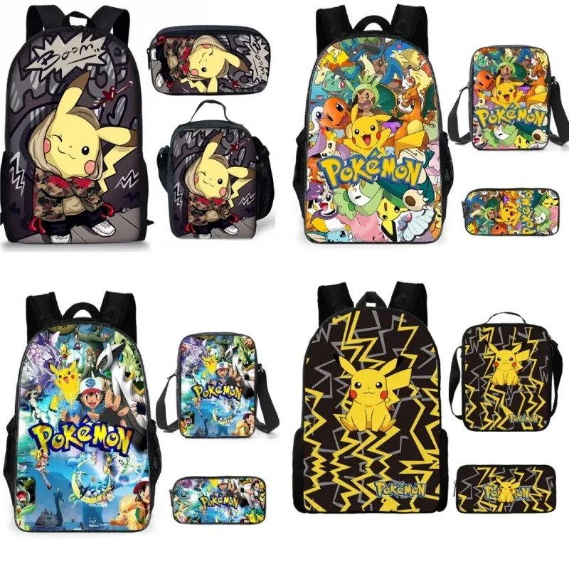 Mochila escolar pokémon pikachu, mochila de poliéster confortável com redução de carga para estudantes e crianças