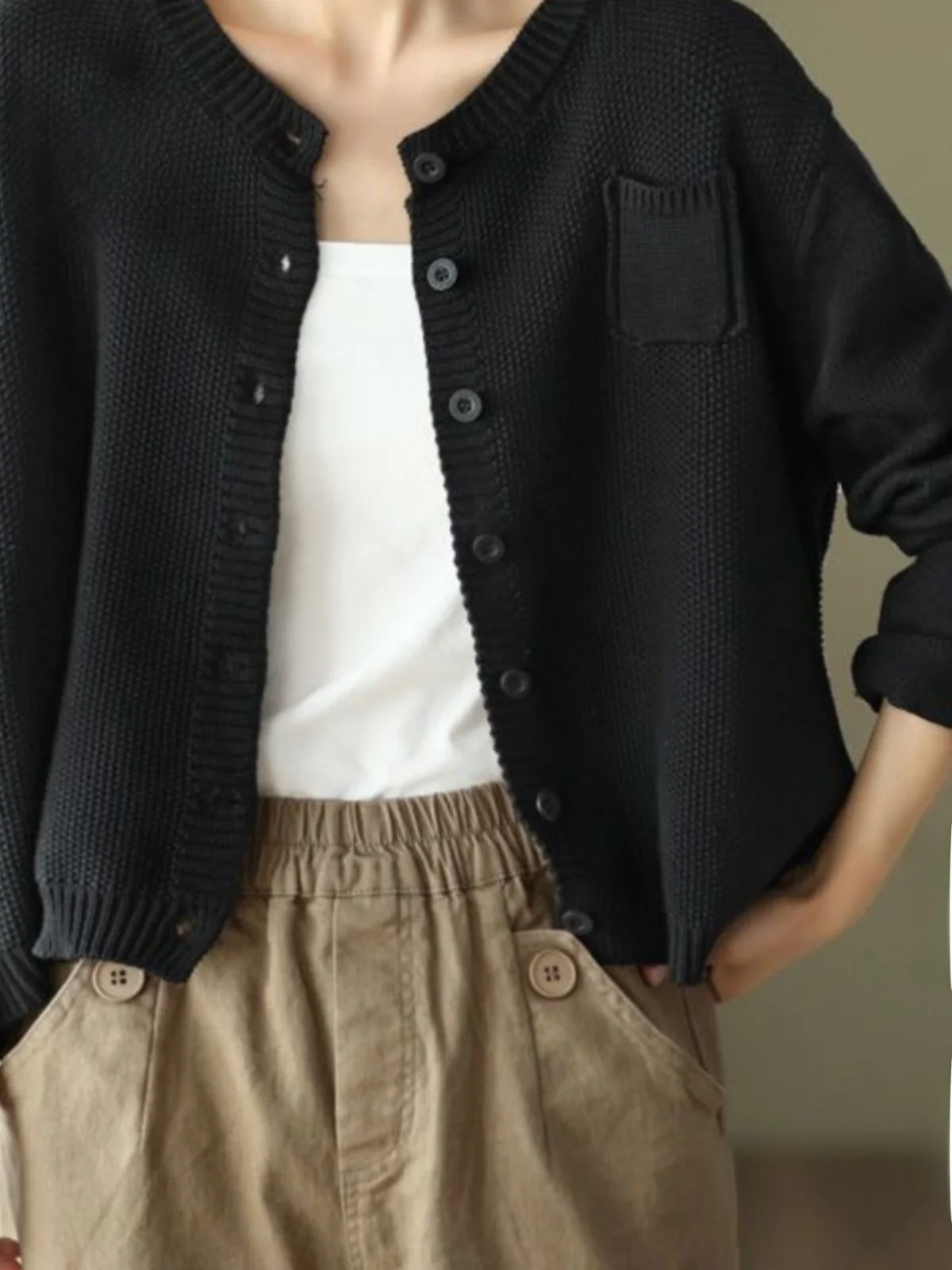 Cárdigan de punto largo Retro ort Sve para mujer, prendas de vestir exteriores versátiles de otoño, punzón de hombro, abotonada, informal, Color puro