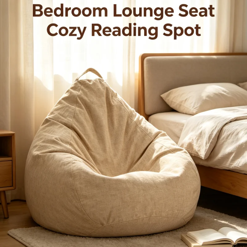 Linen Bean Bag Chair Cover Lazy Sofa Seat Cushion Living Room Bedroom Lounge Floor Pouf Furniture Without Filler