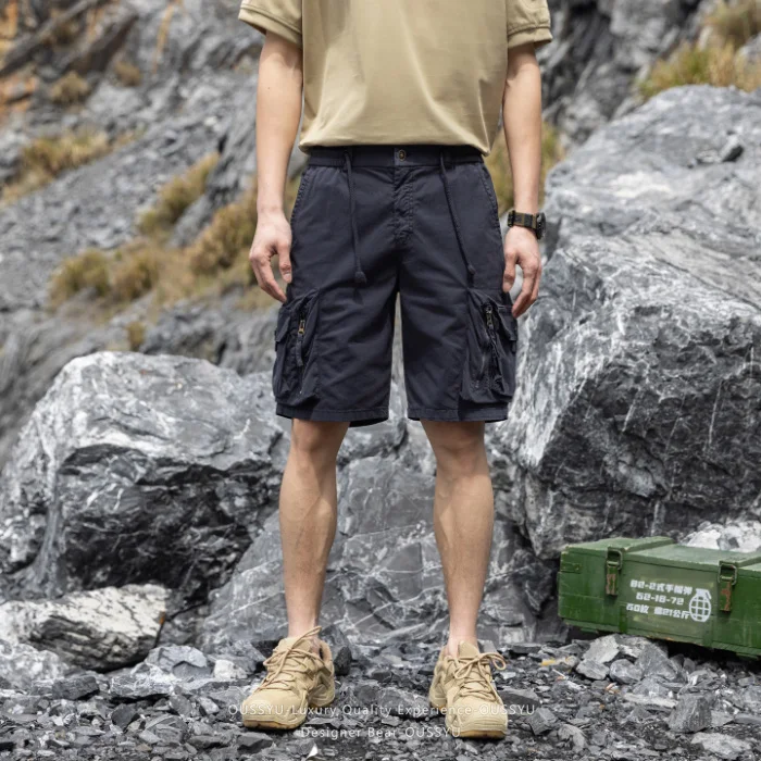 High Quality Cargo Shorts Men Cotton Summer Thin Baggy Multi-Pocket Straight Outdoor Work Tactical Short Pants Khaki Camo Jorts