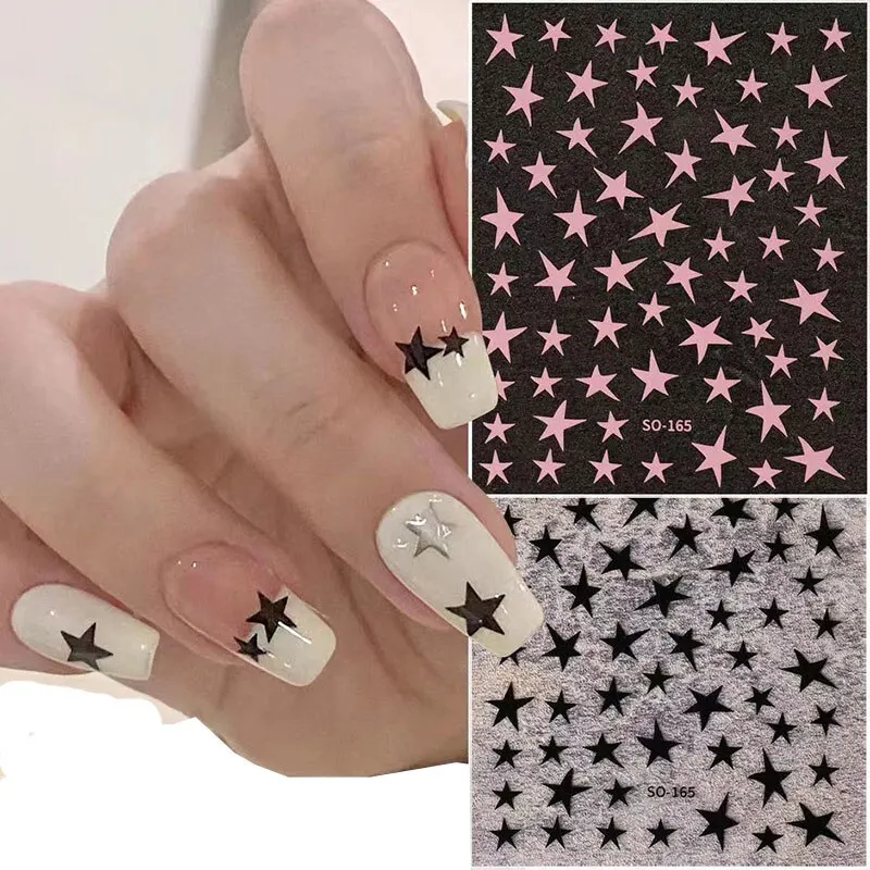 Mix 7 Colourful Stars Nails Stickers Irregular Pentagram Decals Laser Shiny Decor Self-adhesive Decals DIY Manicure Foils Wraps