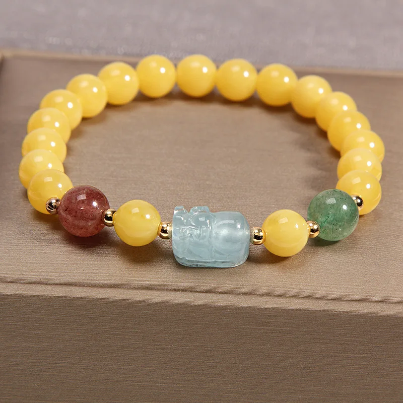 

Women's Beaded Bracelet with Amber Pixiu Charm Stylish Friendship Bracelet for Besties Gifts
