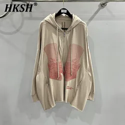 HKSH Men's Tide Dark RO Style Autumn Winter New Gothic Portrait Embroidery Hooded Cardigan Zipper Hoodie Chic Cotton Coat HK2362