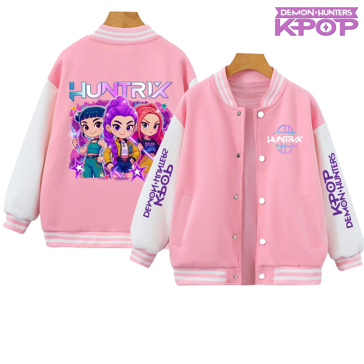 

2025 Spring Autumn New Boys Girls Jacket KPop Demon Hunters Printed Baseball Uniform for 4-14 Years Children Sports Outerwear