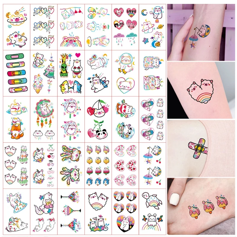 30pcs Dazzling Elegant Style Tattoo Stickers For Girls Personalized Smiling Face Cute Rainbow Line Small And Fresh Tattoo