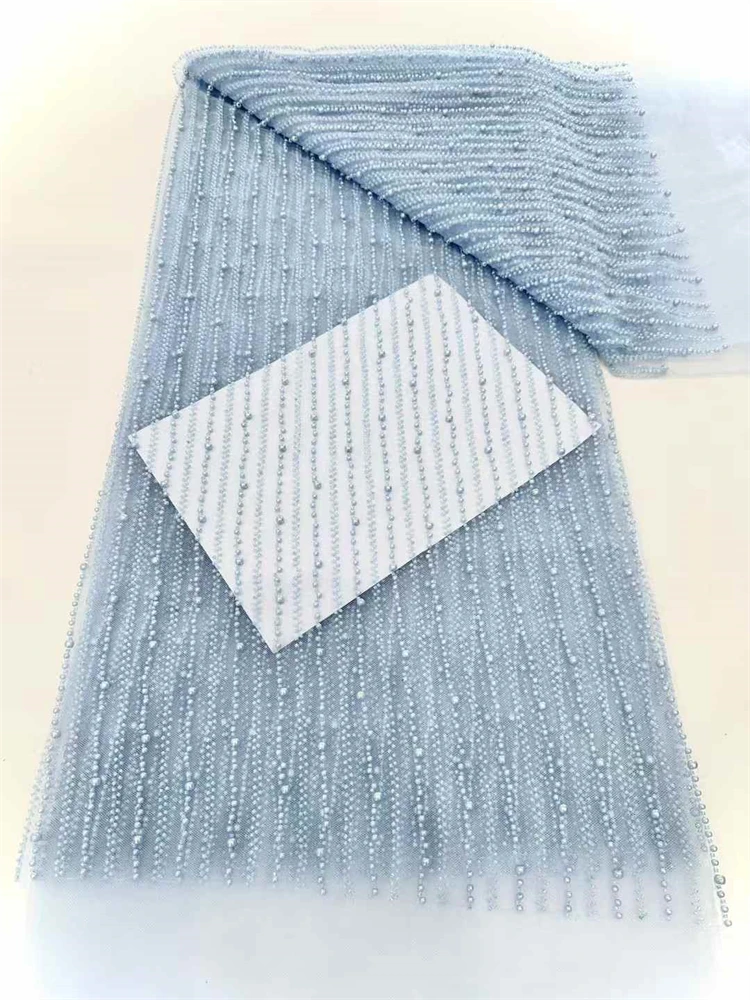 5 ярдов, роскошная высококачественная ткань с бисером, тяжелая ткань с жемчужной вышивкой, модная французская тюлевая сетчатая кружевная ткань для свадьбы