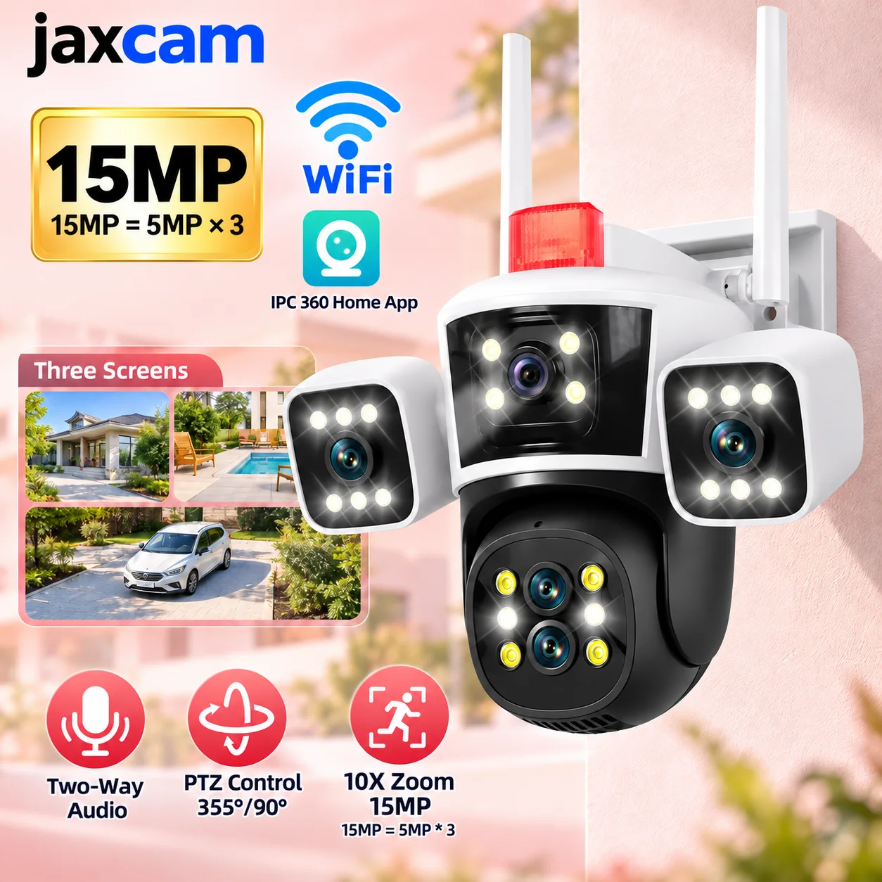 Home Security Flood Lights - 10배 줌, 4K, 15MP, 실외용, Wi-Fi