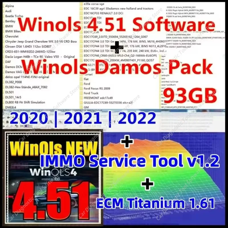 2026 Hot WinOLS 4.51 Full Version Auto Repair Software 93GB WINOLS DAMOS ECM Titanium 1.61 Immo Service Tool V1.2 for Vehicle Re