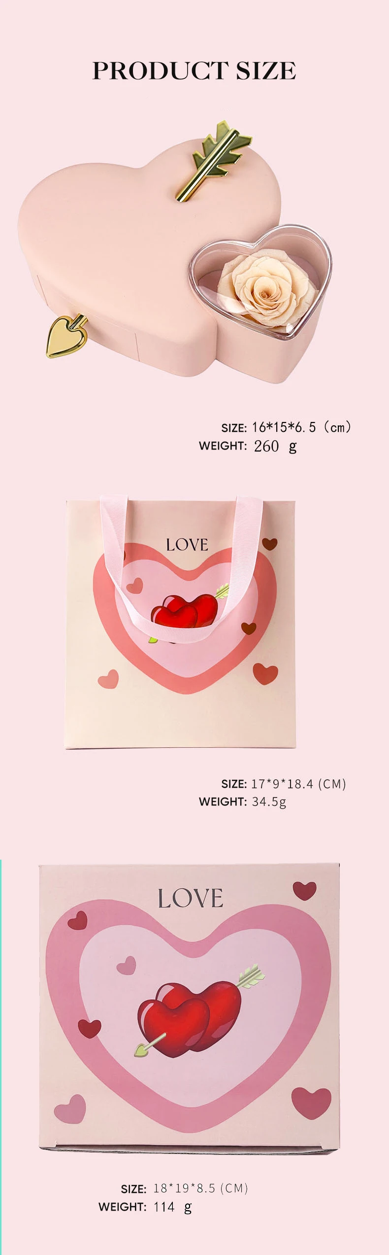 Bestseller Grenzüberschreitende Kreative Herzförmige Schmuckaufbewahrungsbox zum Valentinstag mit Einzigartigem Verpackungsdesign für Rosen – Detail 9