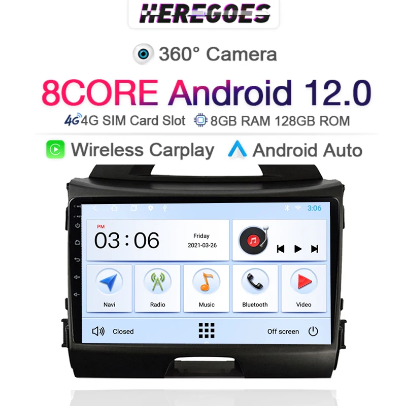 360 Camera DSP Android 12 Car DVD Player For KIA Sportage 3 2010-2016 Wireless Carplay Navigation GPS 4G LTE 128G Stereo Radio