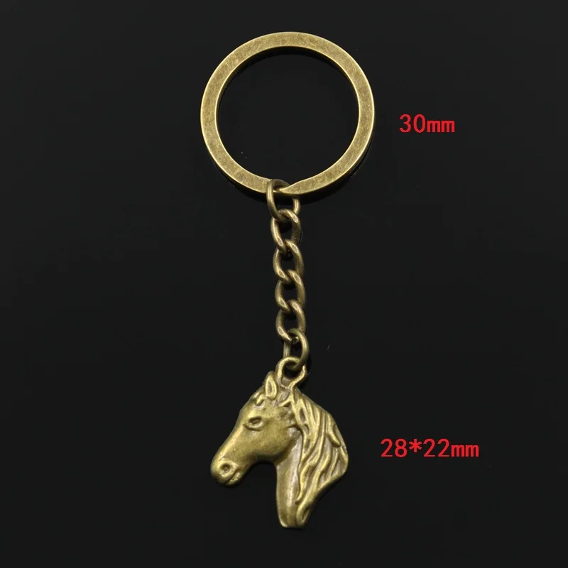 New Fashion Men 30mm Keychain DIY Metal Holder Chain Vintage Horse 28x22mm Antique Bronze Silver Color Pendant