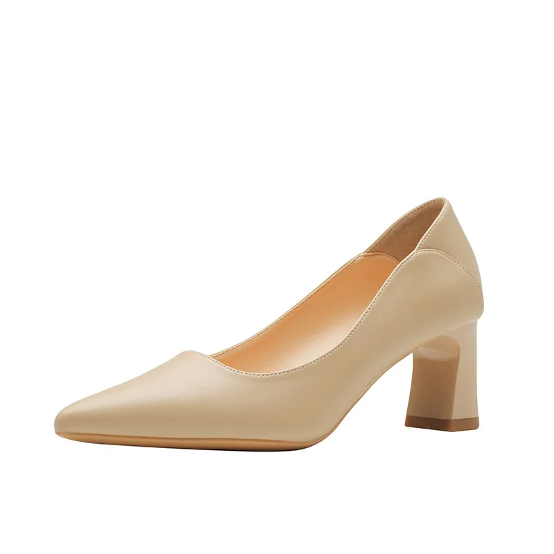 2024 autumn new nude high heels women's thick heel pointed professional commuting versatile temperament single shoes