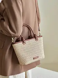 Vacation Beach Style Grass Woven Bag Handheld Crossbody Bag 2024 New Western Style Rope Knot Vegetable Basket Bag Woven Bag