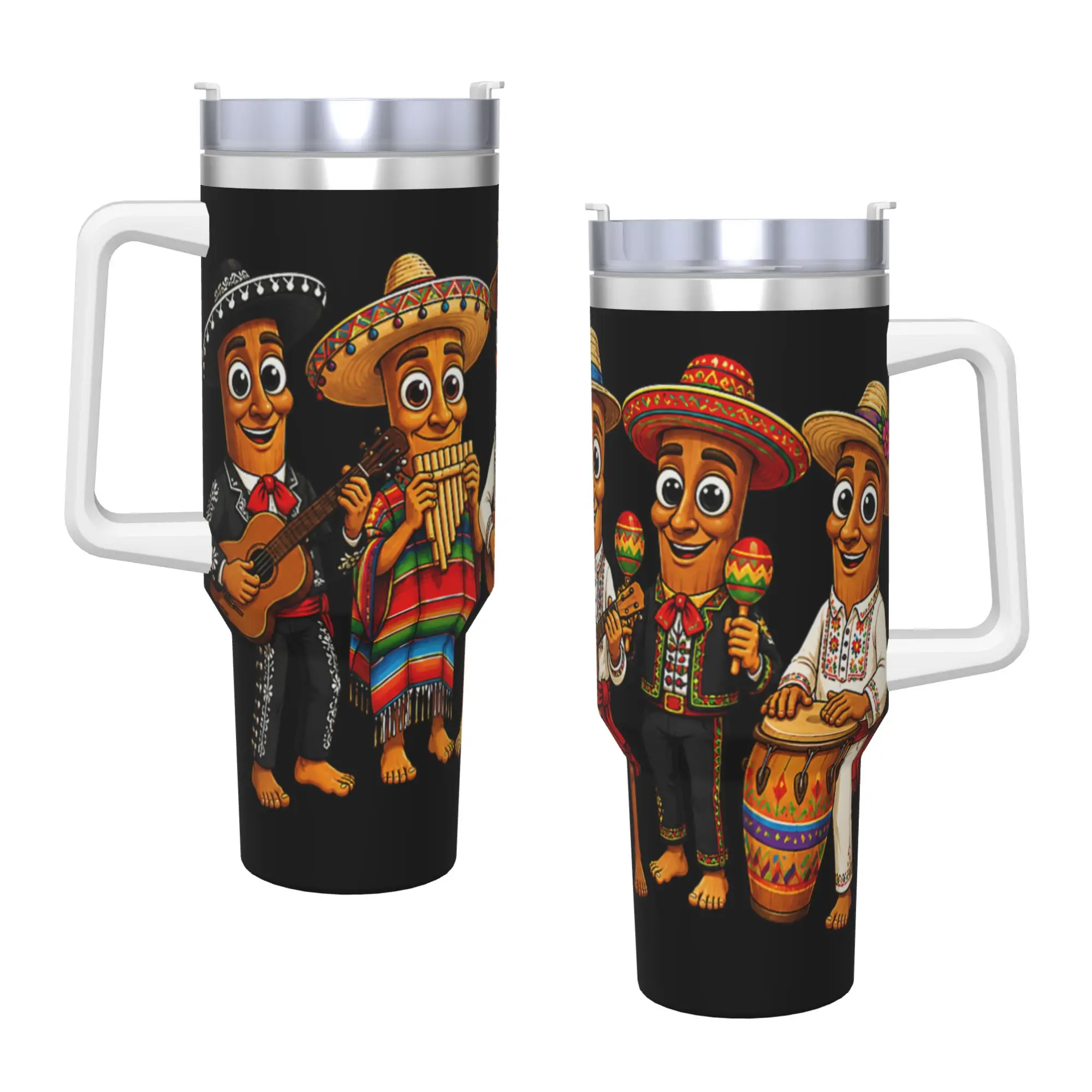 Latin Music Band Fiesta Meme Tung Sahur Mariachi Folk Music Tumbler Hot Drinks Water Bottle Stainless Steel Thermal Mug