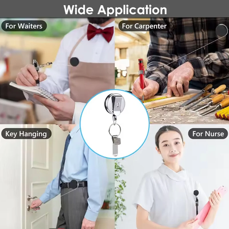 Picture 6: Universal Retractable Pull Pen Pencil Holder With Belt Clip And Key Ring - Durable Lanyard For Carpenters Workers Nurses Waiter