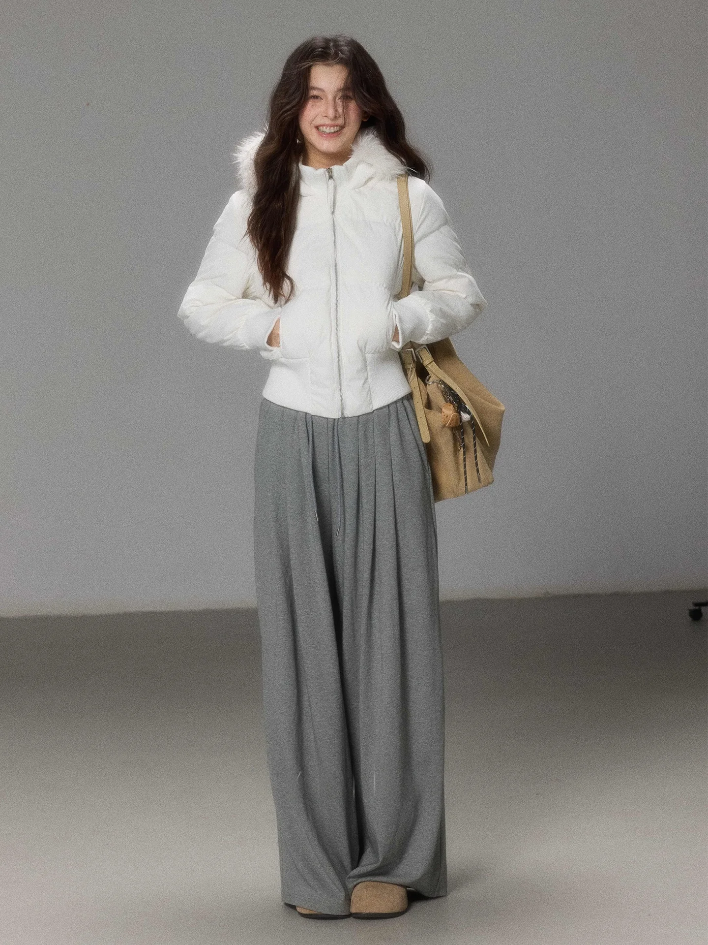 

Eryang Design Yuechen White Hooded ort down Jaet Women's Waist-Cinching Autumn Winter Warm Du down Outerwear