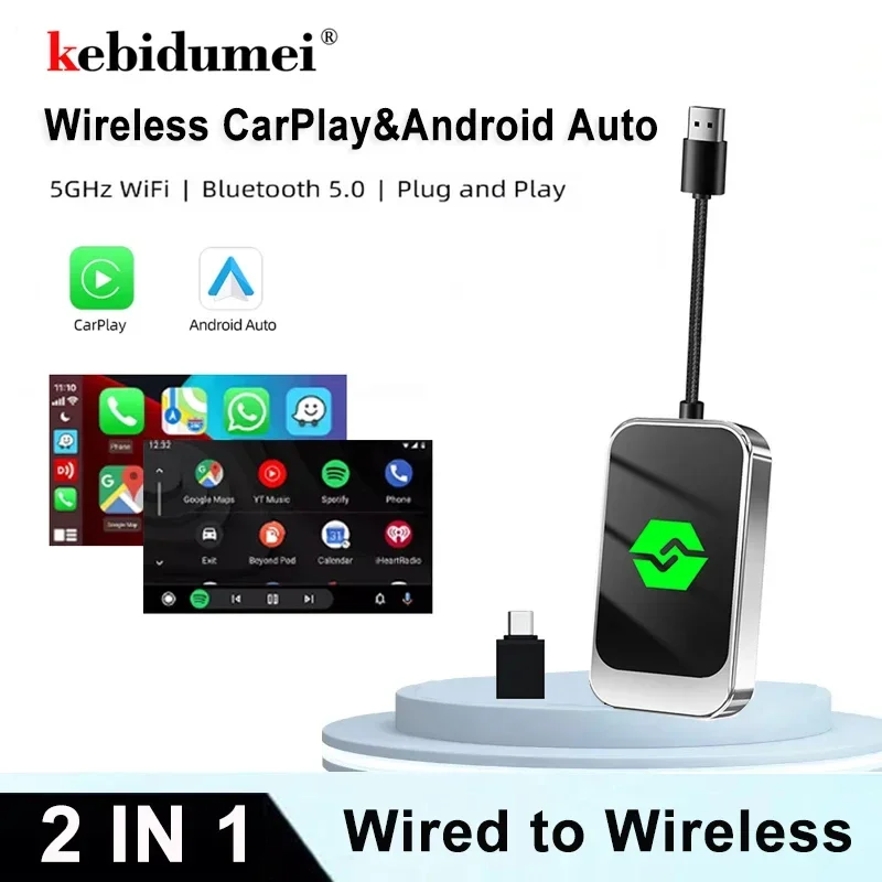 

Kebidumei Wireless CarPlay Android Auto Adapter Wireless Car play Ai Box USB Dongle For Apple Iphone Android Phone Auto Connect