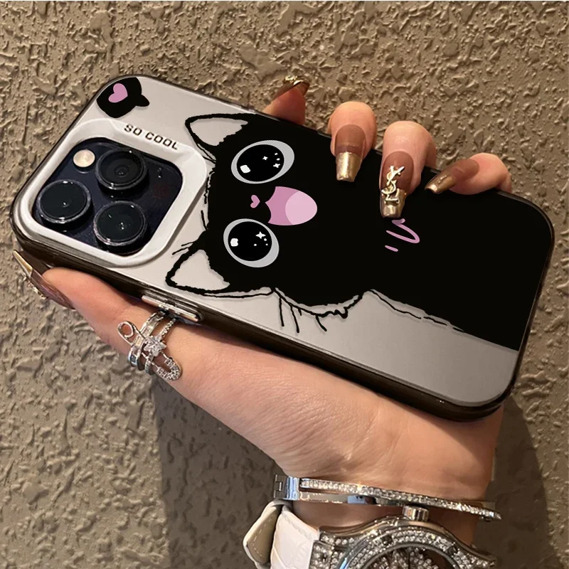 Cartoon Cute Black Cat Phone Case for Samsung Galaxy S25 Edge S24 S23 S22 S21 S20 Ultra Plus FE A56 A36 A26 Shockproof Cover