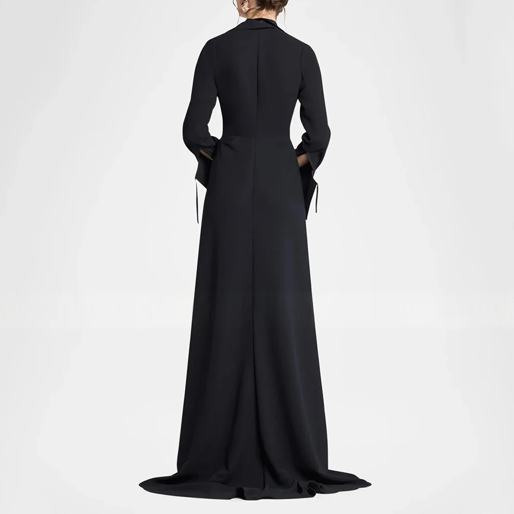 JDY Custom Modern Evening Dress Long Sleeve Deep V Neck Ruffle Womens Evening Dress Black Plain Knit Wedding Guest Gown