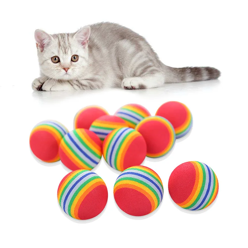 10Pcs Colorful Cat Toy Ball EVA Bite-Resistant Elastic Rainbow Ball Kitten Puppy Chewing Training Interactive Toys Pet Supplies