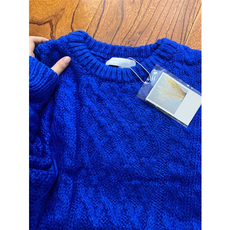 

Women's Fashion New Klein Blue Solid Color Crewneck Loose Pullover Temperament Versatile Comfortable Blouse Autumn and Winter