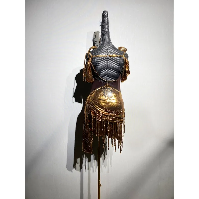 تخصيص الكبار المنافسة زي قاعة الرقص اليدوية الماس فستان الرقص اللاتينية ملابس أداء الأطفال #6