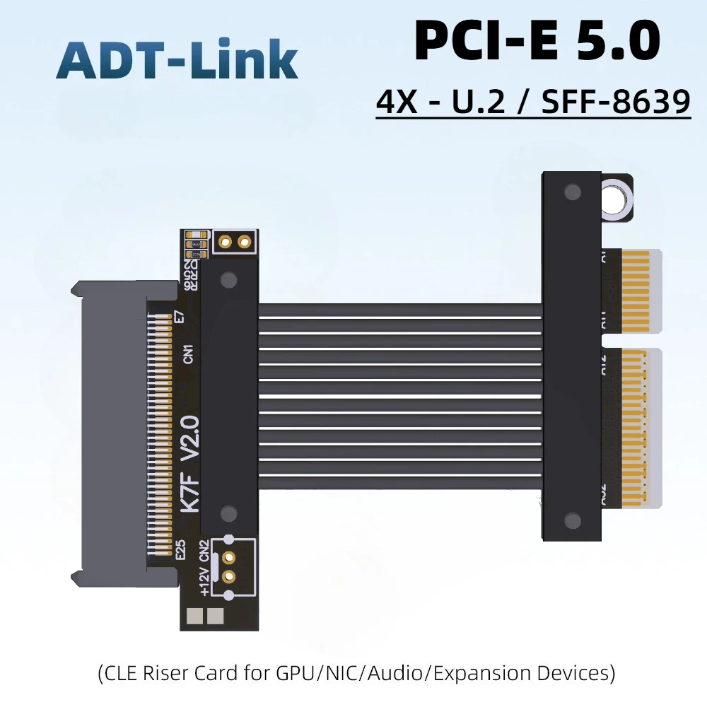

ADT PCIe 5.0 X4 to U.2 SFF-8639 SSD High Speed Lossless Riser Cable Gen 5 Graphics GPU U.2 Card Hard Disk Ssd Expansion Riser 4X