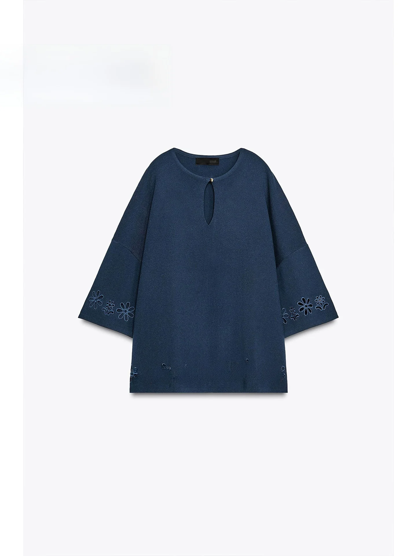 Winter 2025, los gebreid, geborduurd, uitgehold Sve V-Ne Top Dames Casual Design Sensation Tee-Quarter Sve irt