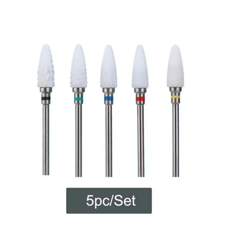 5 قطعة مسمار السيراميك لقمة ثقب مخروطي تلميح ل مانيكير الحفر الدورية آلة تلميع القاطع إزالة هلام الاكريليك الملحقات