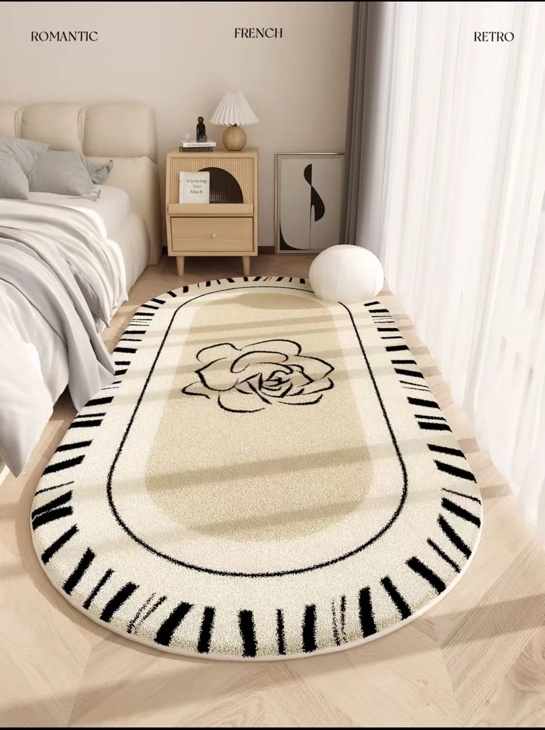 VIKAMA Advanced Light Luxury Faux Cashmere Carpet Bedroom Bedside Thickened Non-slip Floor Mat Vintage Household