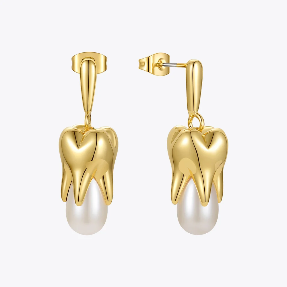 ENFASHION Trendy Teeth Pearl Drop Earrings For Women Gold Color Earings Fashion Jewelry Wedding Pendientes Birthday Party 211285