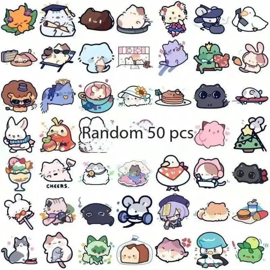

50pcs Cute Cartoon Animal Stickers, DIY Laptop Stickers, Student Stationery Crafts