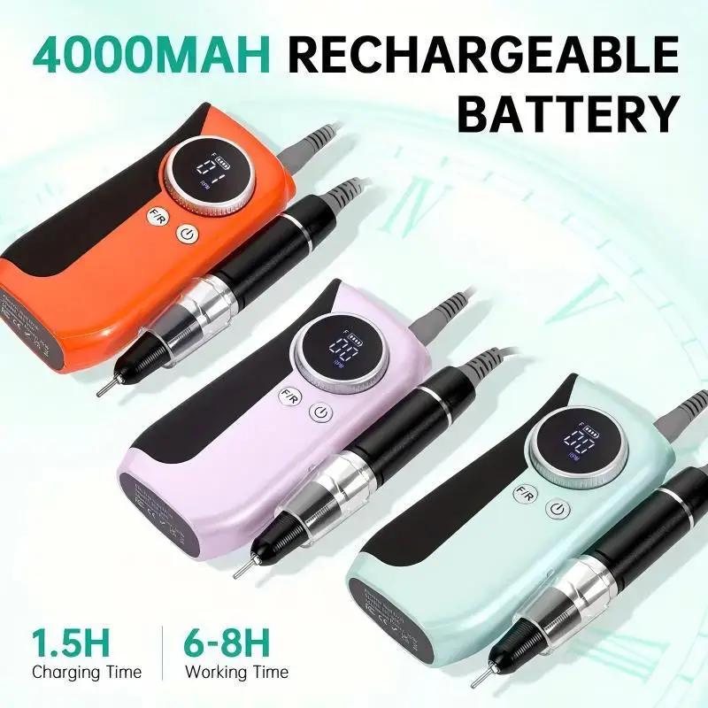 Taladro eléctrico para uñas de 45000RPM, máquina de manicura con pantalla LCD, Kit de lima de uñas profesional Cordles para equipos de uñas acrílicas
