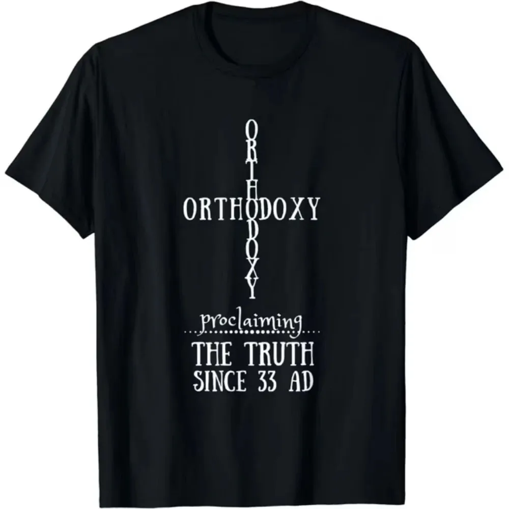 Camiseta de algodón informal para hombre con gráfico de la cruz ortodoxa que proclama la verdad desde el año 33 d.C.