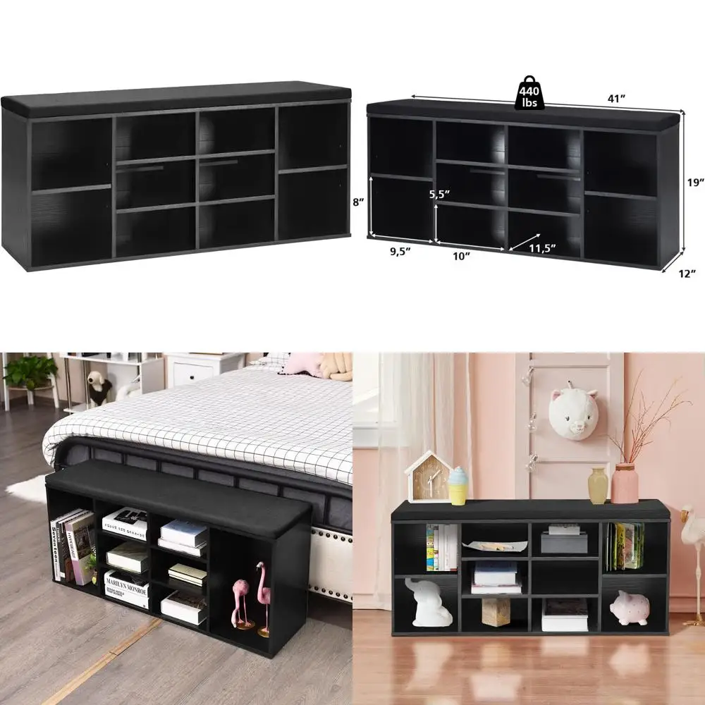 

Скамья для хранения обуви с подушкой, органайзер для прихожей, регулируемые полки, скамья-органайзер для обуви на 10 кубиков для прихожей