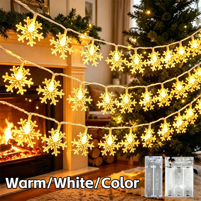 LED String Snowflake Decorative Lights, Battery-Powered Christmas Tree Lights, Wedding Party New Year Decorations