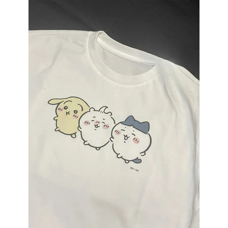 MINISO Hachiware Usagi اليابان لطيف الكرتون Y2K المرأة والرجال تي شيرت الهبي قصيرة الأكمام التي شيرت الصيف واحدة الملابس كبيرة الحجم