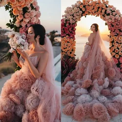 Charming Cloud Ball Gown Bridal Dress Wedding Gown Hand Ruffled Flowers Luxury Wedding Party Dresses Bride Dress