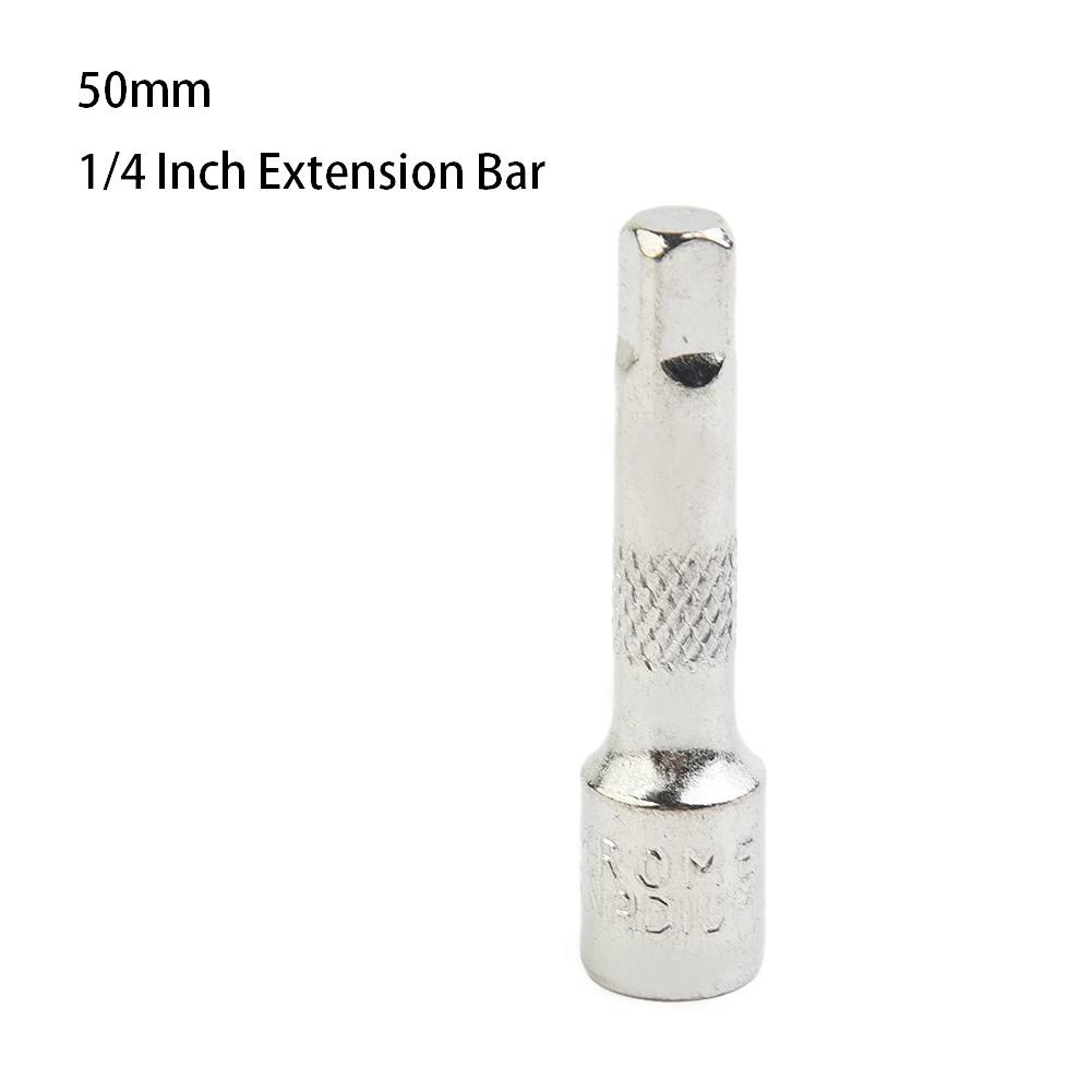 1/4 Inch Chrome Vanadium Steel Extension Bar 50 75 100MM Silver Ratchet Socket Wrench Adapter For Mechanical Repair Hand Tools