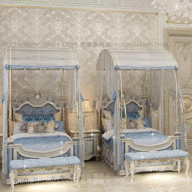 Twin Single Bed Solid Wood Neoclassical Luxury Princess Bed Girl's Dream 1.5 meter Bed