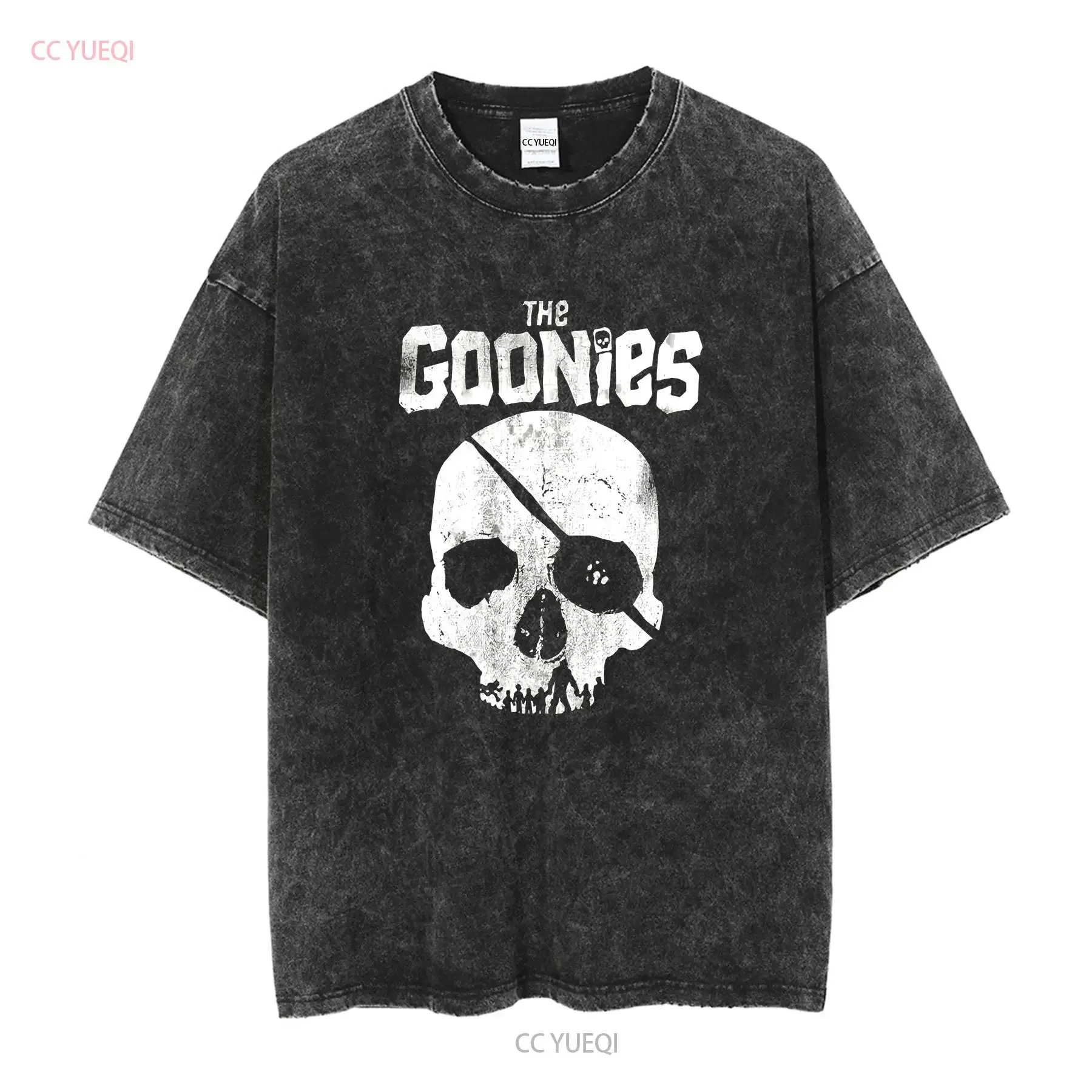 The Goonies Never Say Die Skull Eye Patch Gray 80s Movie T Shirt Men's S vintage Washed streetwear Top For Everyday Wear Casual