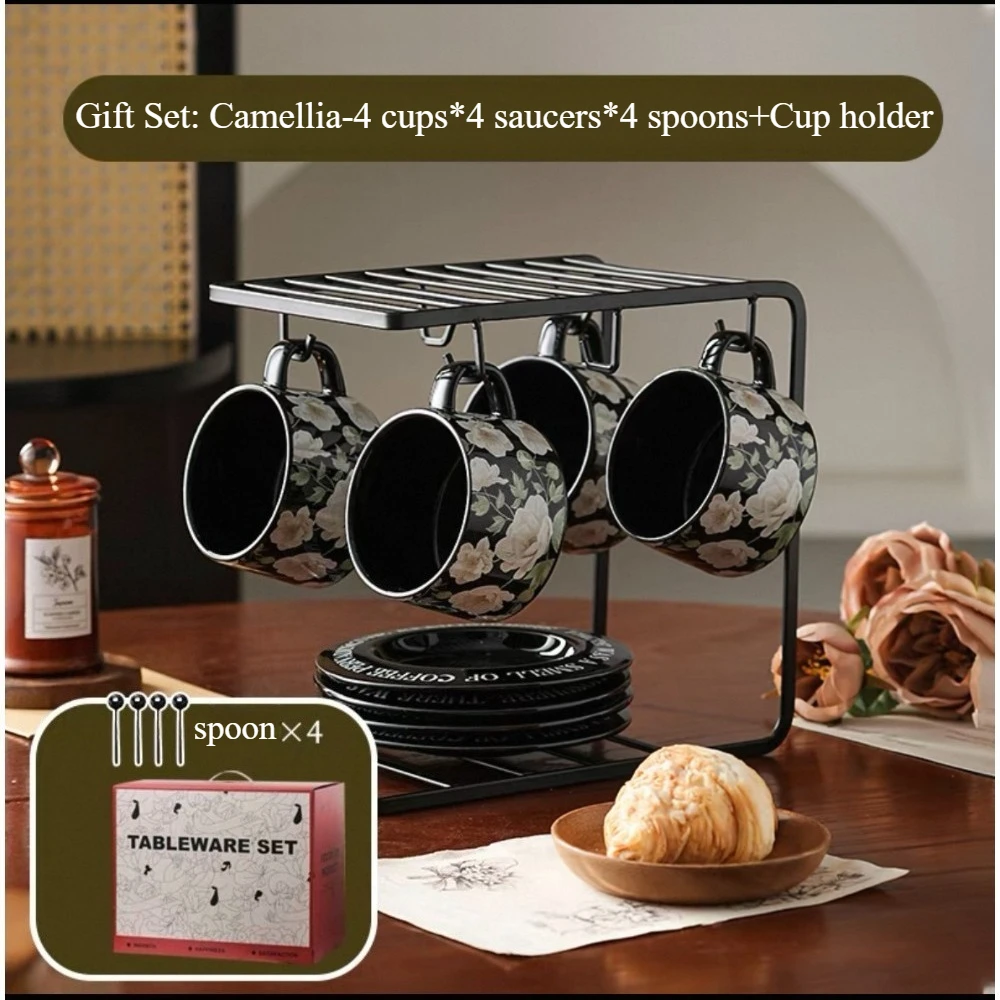 

Высококачественная легкая роскошная кофейная чашка, высококачественная изысканная керамическая чашка и блюдце, домашний набор для послеобеденного чая, подарочная коробка с подстаканником