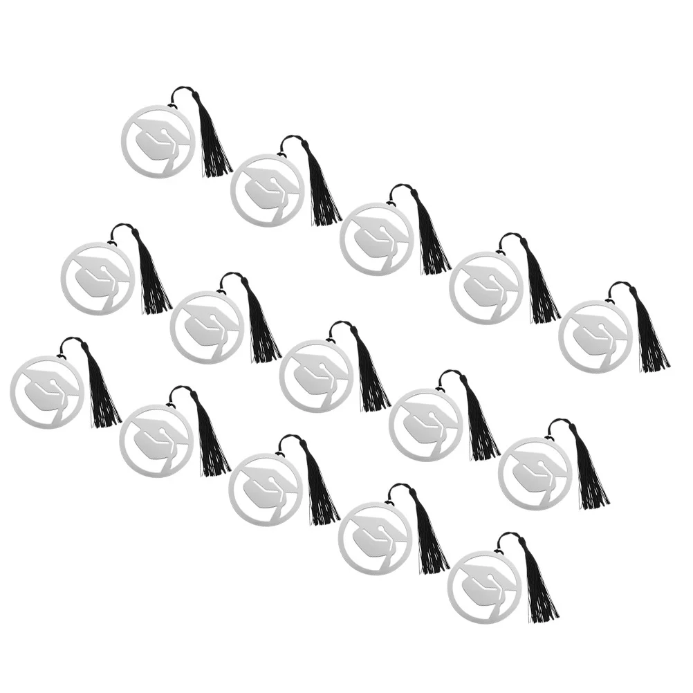 15 szt. Metalowe zakładki do książek w kształcie kapelusza absolwenta z frędzlem, kreatywne znaczniki stron, prezenty dla studentów, absolwentów, czytelników i pisarzy.