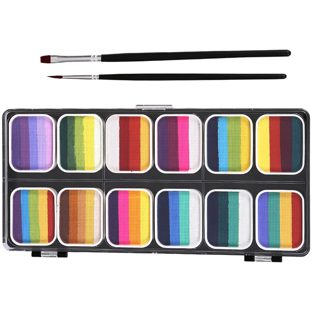 مجموعة 12 لونًا من دهانات الجسم للبالغين، دهانات فنية، لوحة رسم للوجه، 2 فرش للبالغين، مكياج للهالوين بنفسك