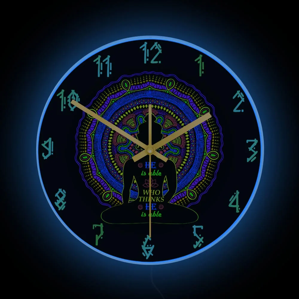 

Meditation Buddha Yoga Hindu LED Backlit Wall Clock For Living Room Spiritual Zen Home Decor Modern Design Luminous Wall Watch