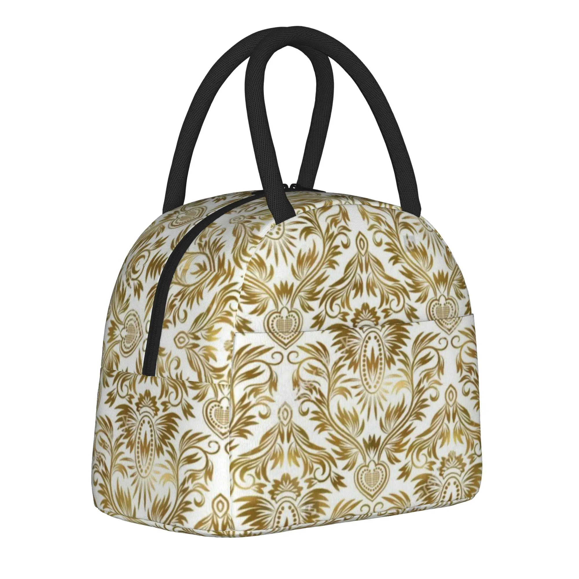 Insulated Lunch Tote Bag Golden Medallion Baroque Accessories  Lunch Container Multifunction Thermal Cooler Bento Box For Office