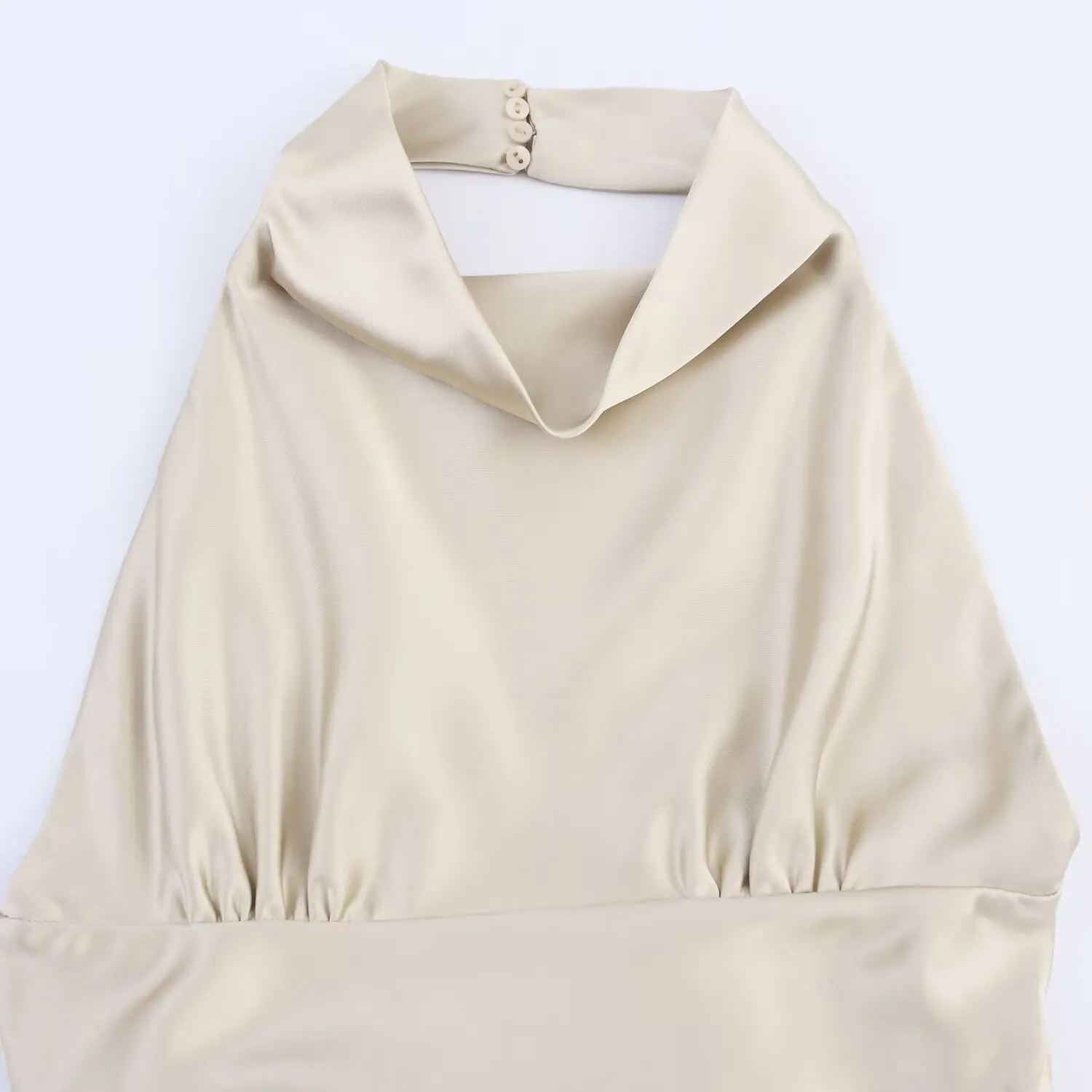 BSAY sleeveless hanging neck collar maid summer new style 2025 fashionable solid color bow tie silk texture dress