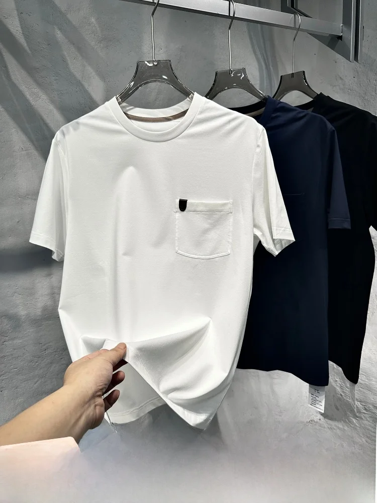 

Giza45 Long Staple Cotton ort Sve T-irt for Men Casual ket Design Summer Faionable Stand Fit round Ne