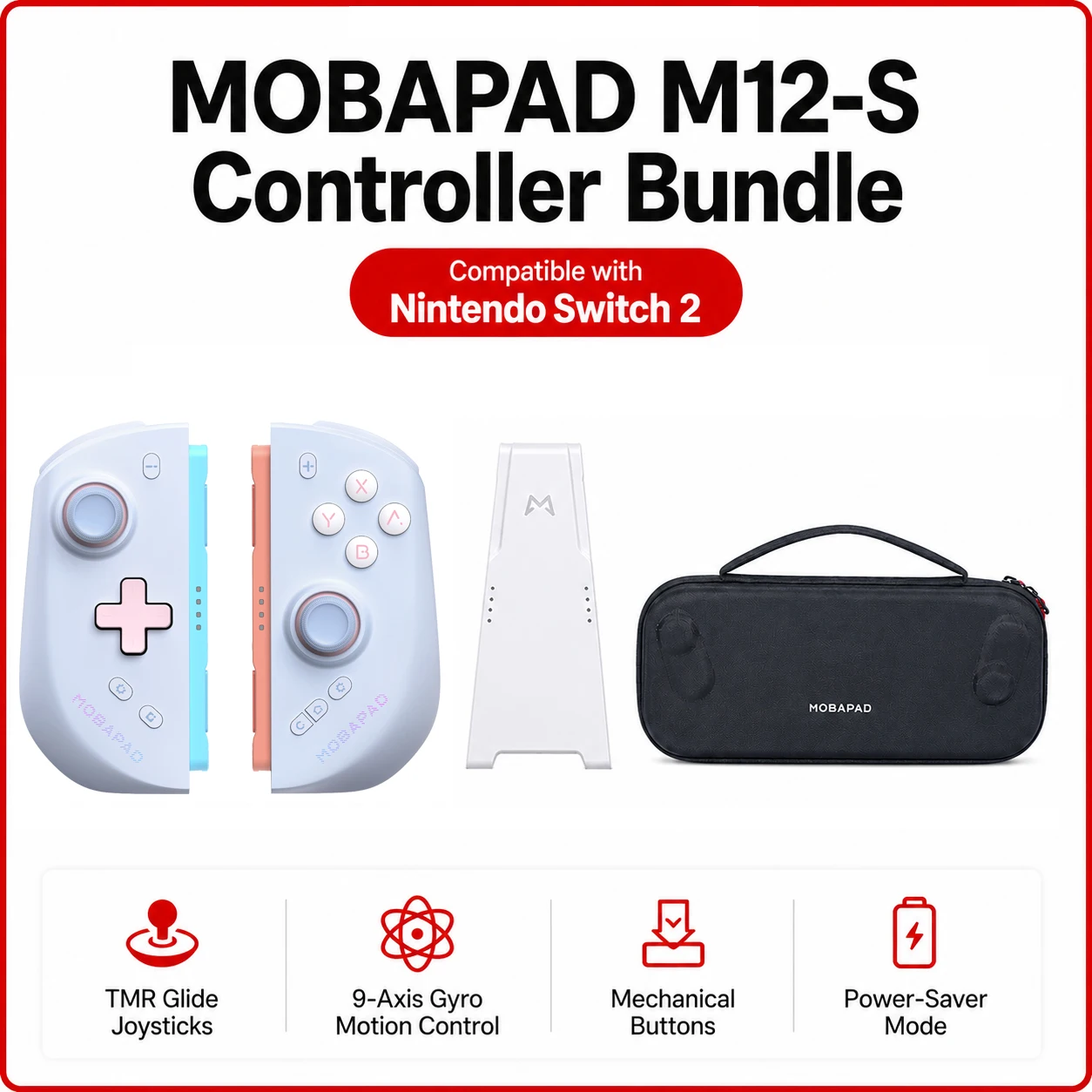 MOBAPAD M12-S gamecontroller voor Nintendo Switch 2 met mechanische knoppen, 9-assige gyro-bewegingsbesturing, energiebesparende modus joypad