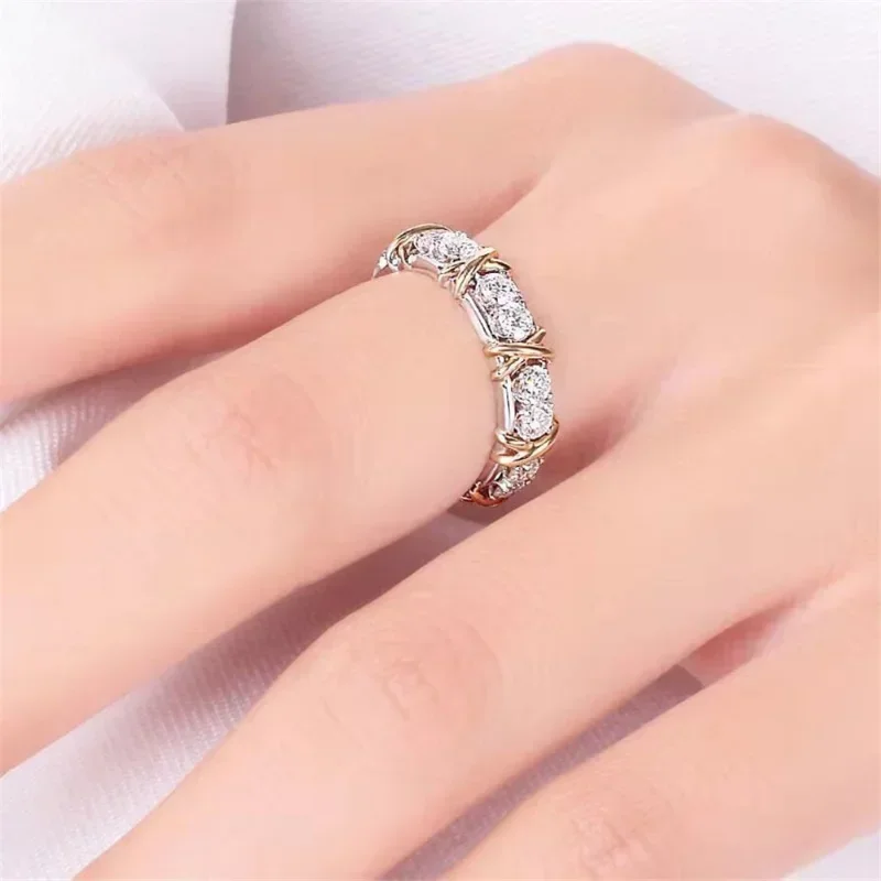 Fashion Bicolor XO Zircon Ring Platinum Band Ring for Women Girl Promise Ring Zircon Jewelry Women\'s Engagement